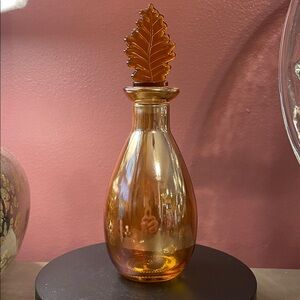 Vintage Carnival Glass Aurora Moon Bottle Leaf Shaped Stopper